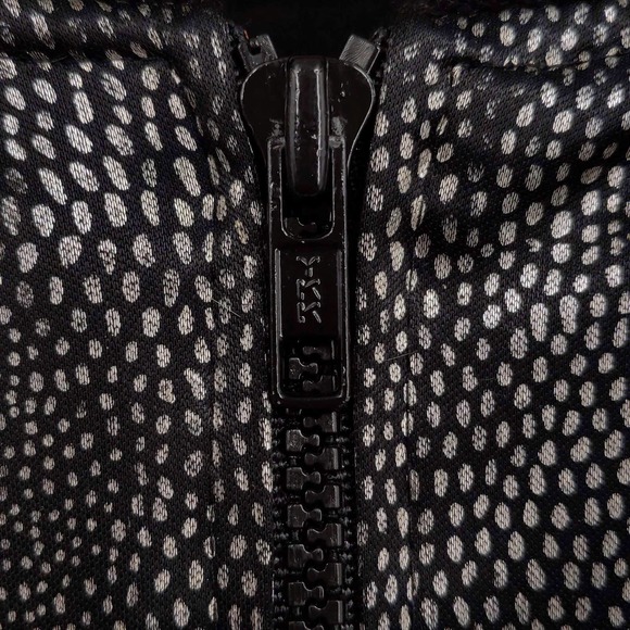 Vintage Metallic Animal Print Dots Windbreaker Bomber Jacket 80s Black Silver L - Picture 3 of 5